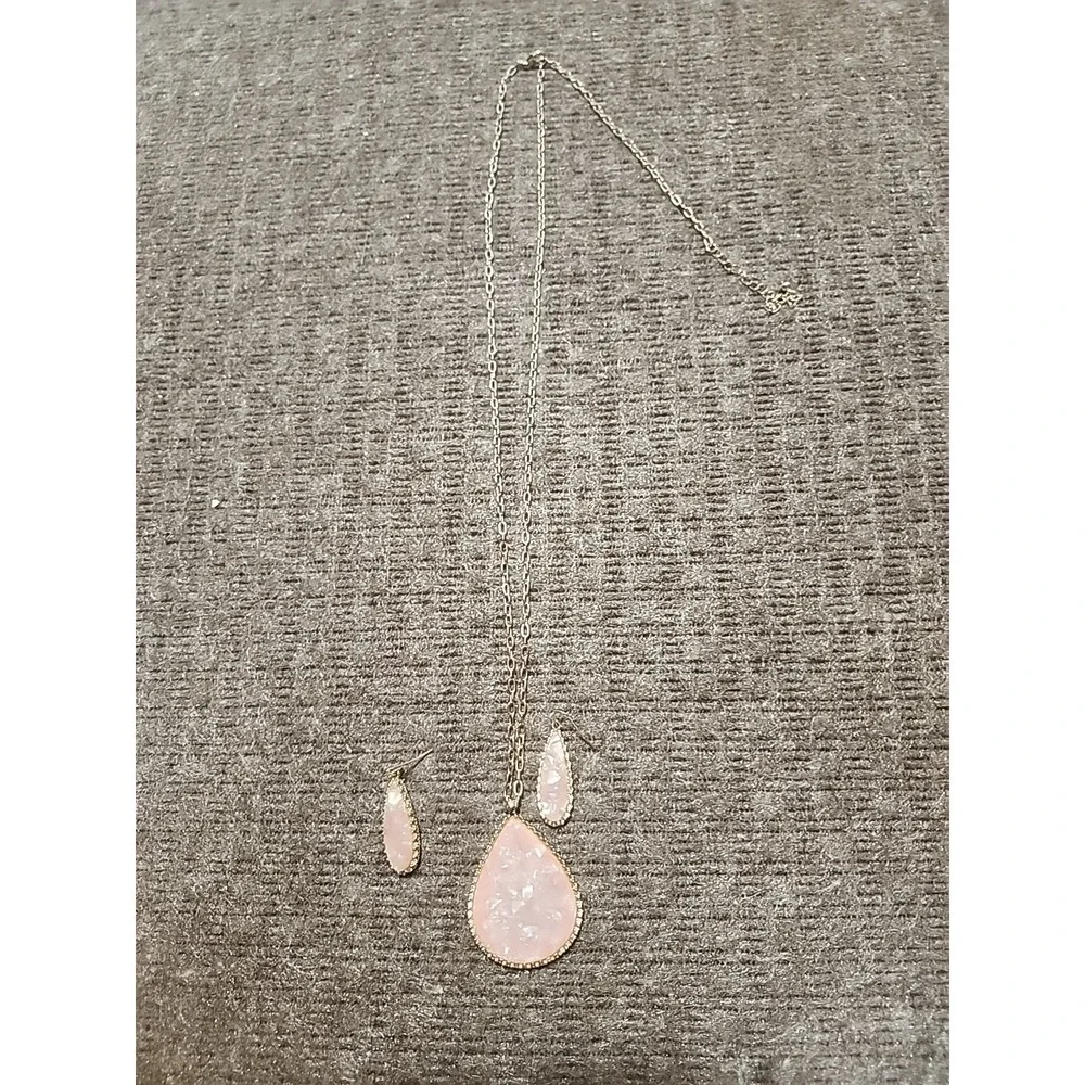 pink teardrop necklace and Dangle earrings Can Hook For Any Length